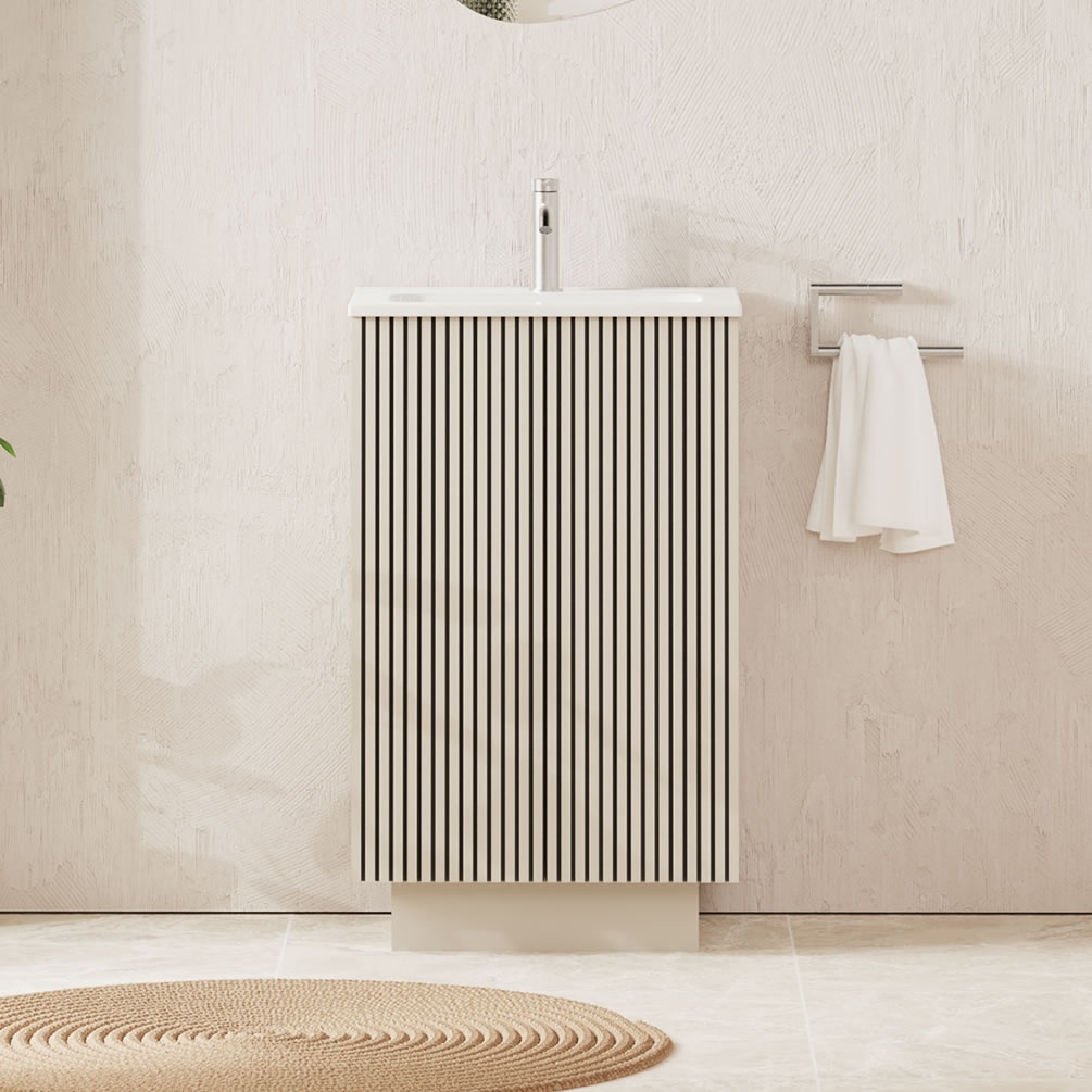 Lifestyle image of Crosswater Limit Warm Stone 500mm Floorstanding Vanity Unit & Basin